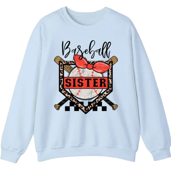 Baseball Sister Leopard Print Checkered Sweatshirt, Red Bow Game Day Sibling Pullover, Cute Softball Fan Gift