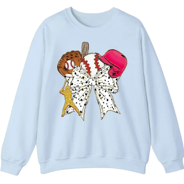 Feminine Glitter Baseball Bow Crewneck Sweatshirt Pink