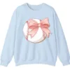 Cute Pink Baseball Bow Crewneck Sweatshirt for Girls