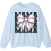 Baseball Bow Mama Repeat Graphic Crewneck Sweatshirt