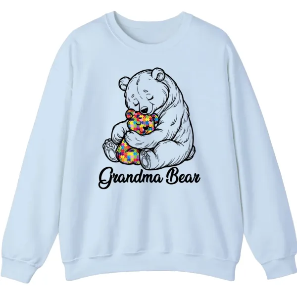 5.3 Autism Grandma Bear Sweatshirt, Puzzle Piece Teddy Bear Hug Support Gift