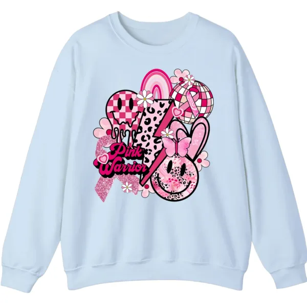 5.3 Retro Pink Warrior Leopard Smiley Face Awareness Crewneck