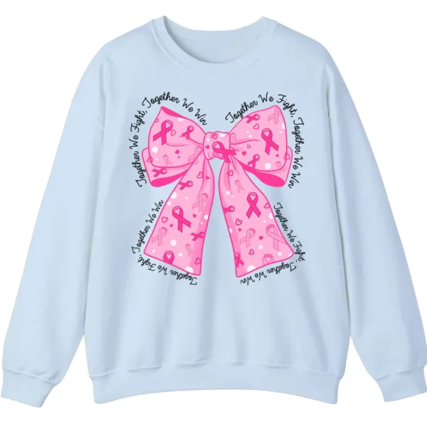 Breast Cancer Awareness Pink Ribbon Bow Sweatshirt, Together We Fight, Together We Win