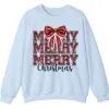 Merry Merry Merry Christmas Bow Sweatshirt – Cute Holiday Crewneck for Women