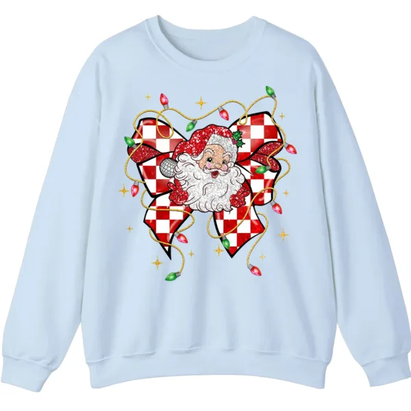 5.3 Retro Santa Bow Sweatshirt – Christmas Checkerboard Holiday Crewneck