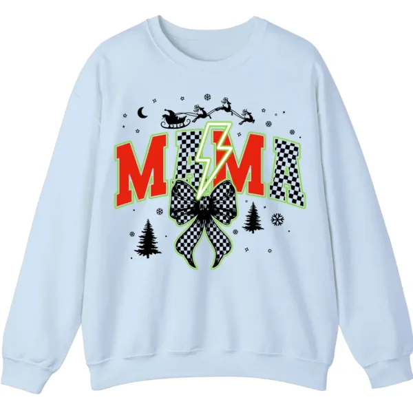 5.3 Checkered Mama Christmas Sweatshirt with Lightning Bolt & Reindeer Sleigh