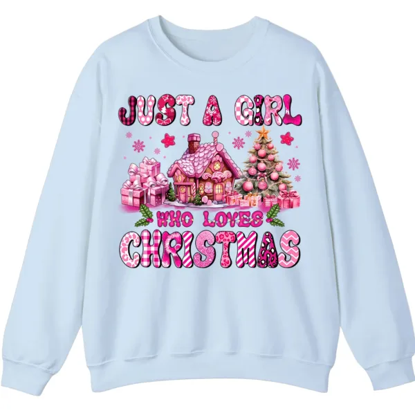 Just A Girl Who Loves Christmas Pink Gingerbread House Sweatshirt - Cute Plaid Holiday Crewneck