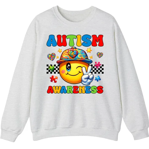 Autism Awareness Smiley Face Sweatshirt, Cute Happy Face Neurodiversity Crewneck