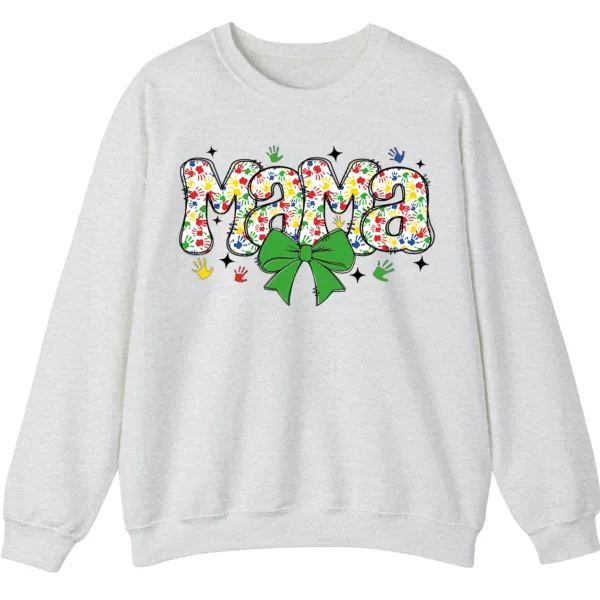 Proud Autism Mama Handprint Sweatshirt, Colorful Handprint Letters Crewneck