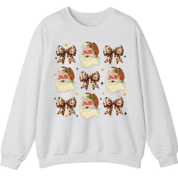 5.4 Leopard Print Bows & Santa Christmas Sweatshirt