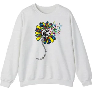 5.4 "Be Kind" Puzzle Flower Autism Awareness Sweatshirt, Sunflower Kindness Crewneck