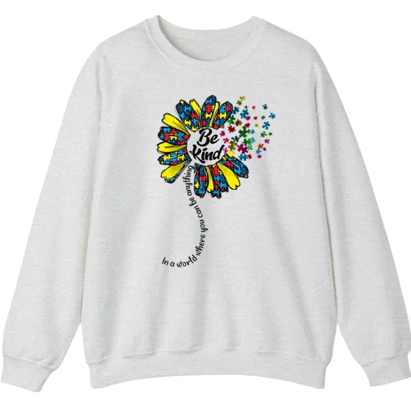 5.4 "Be Kind" Puzzle Flower Autism Awareness Sweatshirt, Sunflower Kindness Crewneck