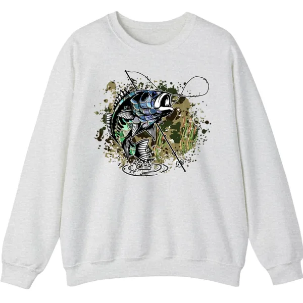 Largemouth Bass Fishing Sweatshirt - Camo Splash Art Crewneck