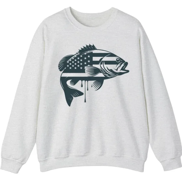 Patriotic Bass Fishing Crewneck Sweatshirt - USA Flag Fish Graphic