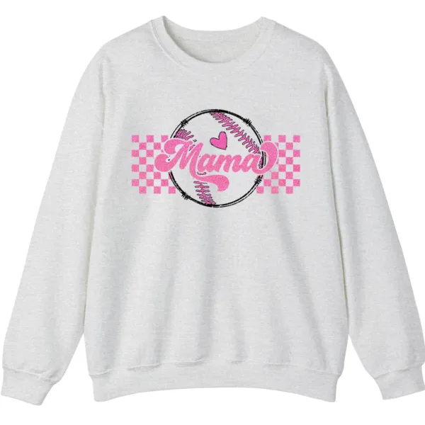 Mama Pink Glitter Softball Sweatshirt, Checkered Game Day Crewneck, Baseball Mom Pullover, Cute Sports Mom Gift