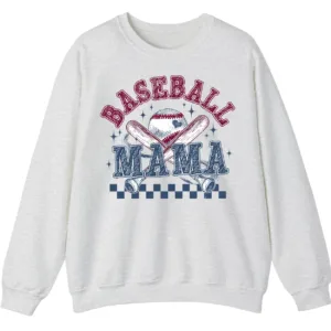 Distressed Baseball Mama Sweatshirt, Retro Game Day Crewneck, Checkered Softball Mom Pullover
