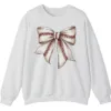 Softball Baseball Stitches Bow Sweatshirt, Game Day Ribbon Crewneck, Sports Mom Cute Pullover, Women's Fan Gift
