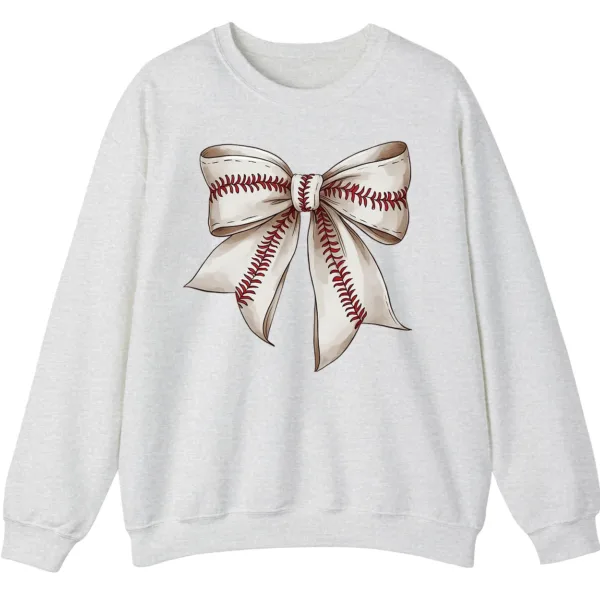 Softball Baseball Stitches Bow Sweatshirt, Game Day Ribbon Crewneck, Sports Mom Cute Pullover, Women's Fan Gift