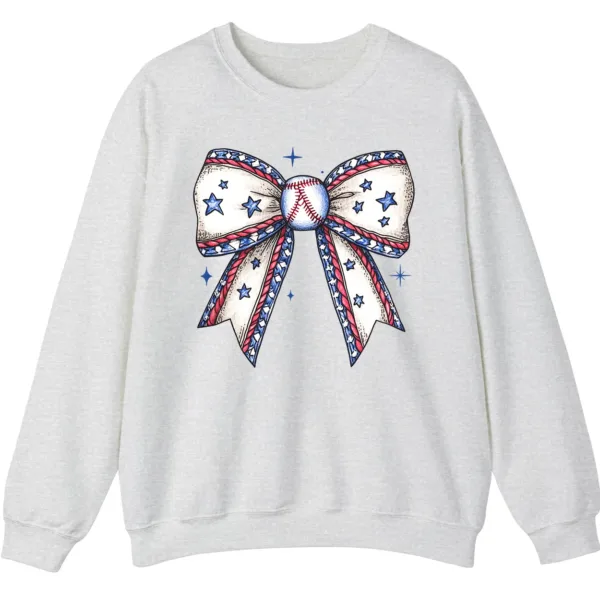 Baseball Bow Sweatshirt, Game Day Crewneck, American Flag Sports Mom Pullover