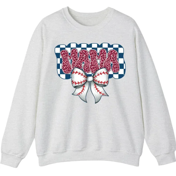 Leopard Print Mama Baseball Bow Sweatshirt, Checkered Game Day Crewneck, Pink Cheetah Softball Mom Pullover