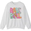 Groovy Retro Pastel Baseball Sweatshirt, Funky Pop Art Game Day Crewneck, Neon Checkerboard Sports Pullover, Bright Softball Fan Gift