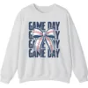 Game Day Baseball Bow Sweatshirt, Softball Star Ribbon Crewneck, Vintage Sports Fan Pullover