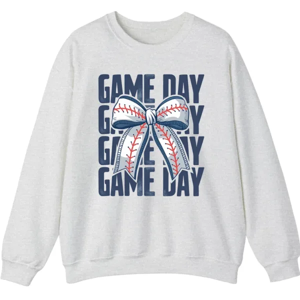 Game Day Baseball Bow Sweatshirt, Softball Star Ribbon Crewneck, Vintage Sports Fan Pullover