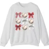 Baseball Bows Red White Grid Sweatshirt, Plaid Ribbon and Balls Crewneck, Cute Sports Mom Game Day Pullover, Softball Lover Gift