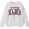 Baseball Mama Lightning Bolt Sweatshirt, Checkered Game Day Crewneck, Distressed Sports Mom Pullover, Red Glitter Leopard Print Gift