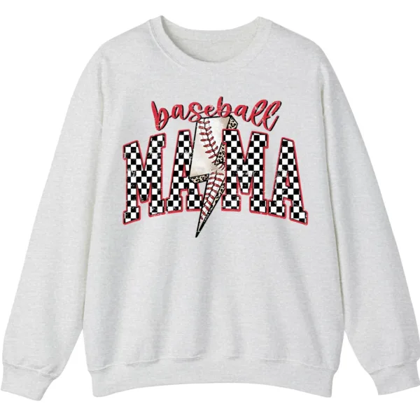 Baseball Mama Lightning Bolt Sweatshirt, Checkered Game Day Crewneck, Distressed Sports Mom Pullover, Red Glitter Leopard Print Gift