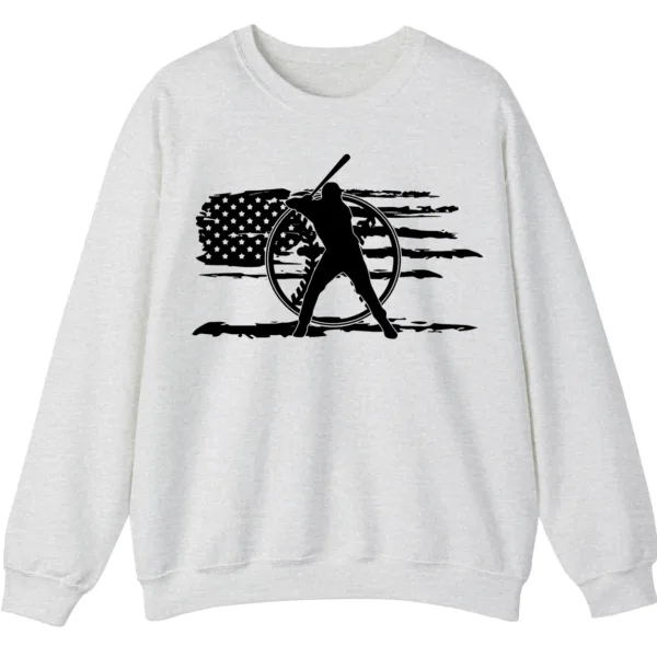 Distressed American Flag Baseball Player Sweatshirt, Patriotic Game Day Crewneck, USA Sports Fan Pullover