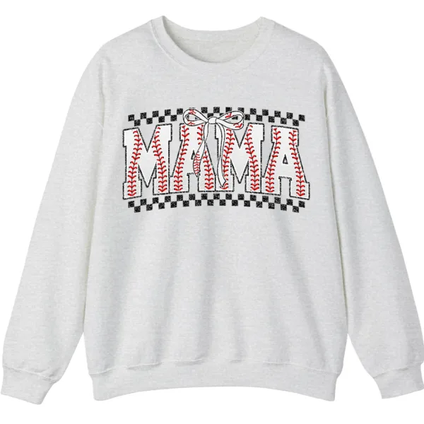Distressed Checkered Baseball Mama Sweatshirt, Sports Stitch MAMA Pullover, Game Day Bow Crewneck