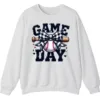 Game Day Plaid Bow Baseball Sweatshirt, Black White Checkered Ribbon Crewneck, Sports Lover Vintage Pullover