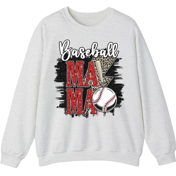 Baseball Mama Red Glitter Leopard Lightning Sweatshirt, Game Day Sports Mom Pullover, Distressed Grunge Design Crewneck