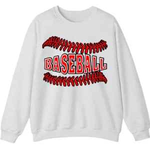 5.4 Baseball Red Stitches Typography Sweatshirt, Bold Game Day Fan Crewneck, Minimalist Sports Pullover