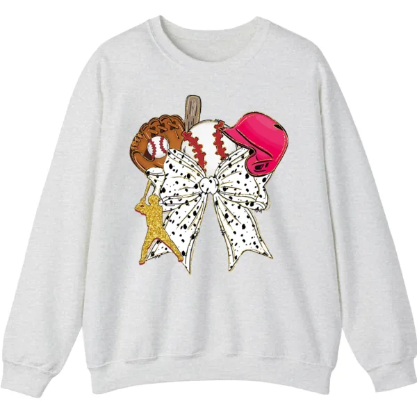 Feminine Glitter Baseball Bow Crewneck Sweatshirt Pink
