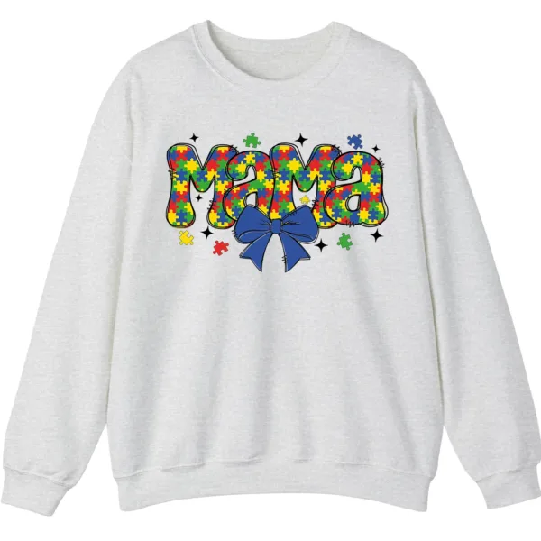 Cute Colorful Puzzle Piece Mama Crewneck, Autism Awareness Bubble Letters Sweatshirt