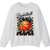 Basketball Mama Checkerboard Bow Crewneck Sweatshirt