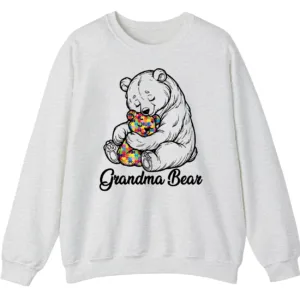 5.4 Autism Grandma Bear Sweatshirt, Puzzle Piece Teddy Bear Hug Support Gift