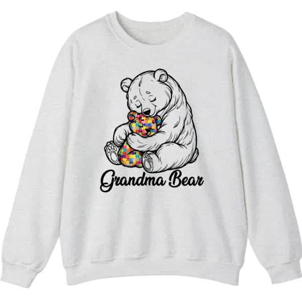 5.4 Autism Grandma Bear Sweatshirt, Puzzle Piece Teddy Bear Hug Support Gift