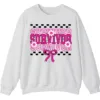 Breast Cancer Survivor Awareness Pink Ribbon Checkered Crewneck