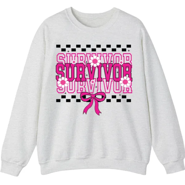 Breast Cancer Survivor Awareness Pink Ribbon Checkered Crewneck