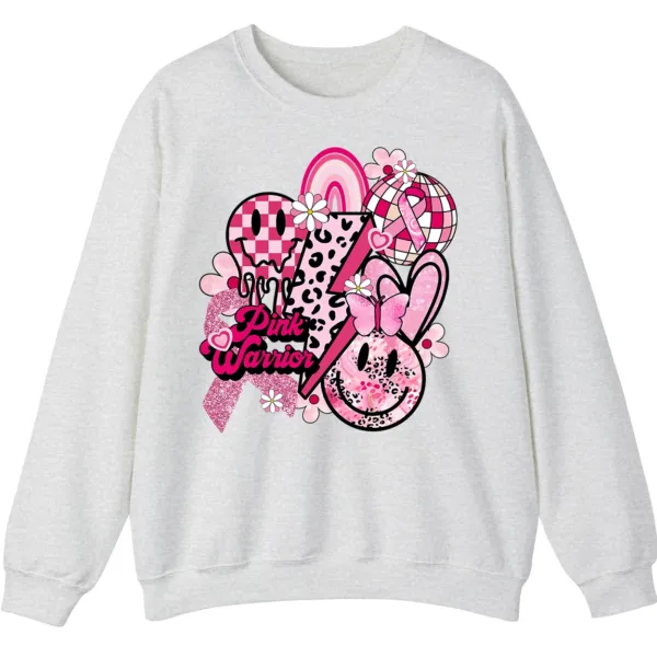 5.4 Retro Pink Warrior Leopard Smiley Face Awareness Crewneck
