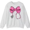 Pink Ribbon Nurse Stethoscope Bow Breast Cancer Crewneck Sweatshirt