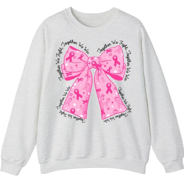 Breast Cancer Awareness Pink Ribbon Bow Sweatshirt, Together We Fight, Together We Win