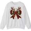 Glitter Plaid Bow Reindeer Antlers Sweatshirt, Sparkling Christmas Gift for Her
