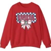 Leopard Print Mama Baseball Bow Sweatshirt, Checkered Game Day Crewneck, Pink Cheetah Softball Mom Pullover