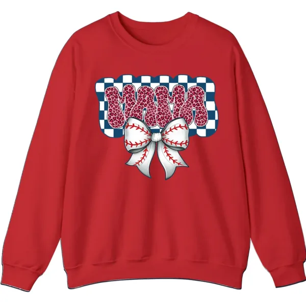 Leopard Print Mama Baseball Bow Sweatshirt, Checkered Game Day Crewneck, Pink Cheetah Softball Mom Pullover