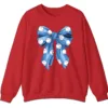 Blue Polka Dot Baseball Bow Sweatshirt, Cute Game Day Softball Ribbon Crewneck, Women's Sports Fan Pullover