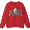 Baseball Mama Lightning Bolt Sweatshirt, Checkered Game Day Crewneck, Distressed Sports Mom Pullover, Red Glitter Leopard Print Gift
